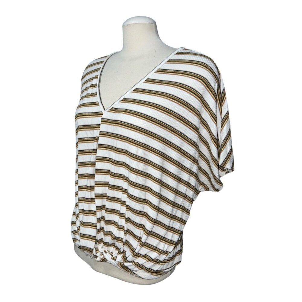 Big WaterBlue Sky Oversized V Neck Ribbed Striped Casual Shirt Sz Small Womens